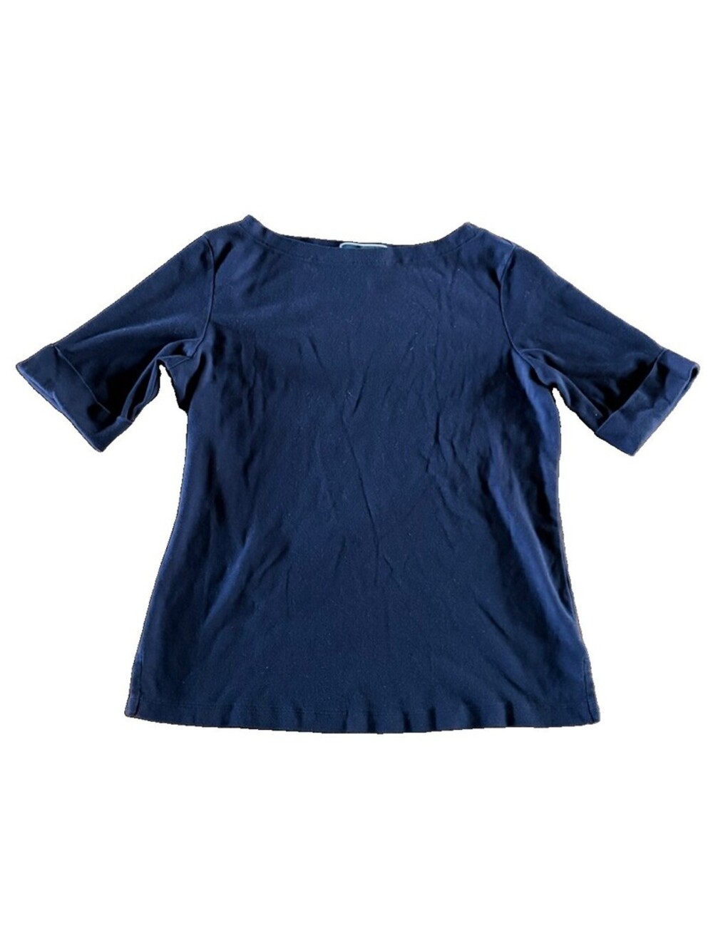 Karen Scott Womens Medium Navy Blue 100 Cotton Boat Neck Elbow Sleeve Top Macy’s - Picture 2 of 4